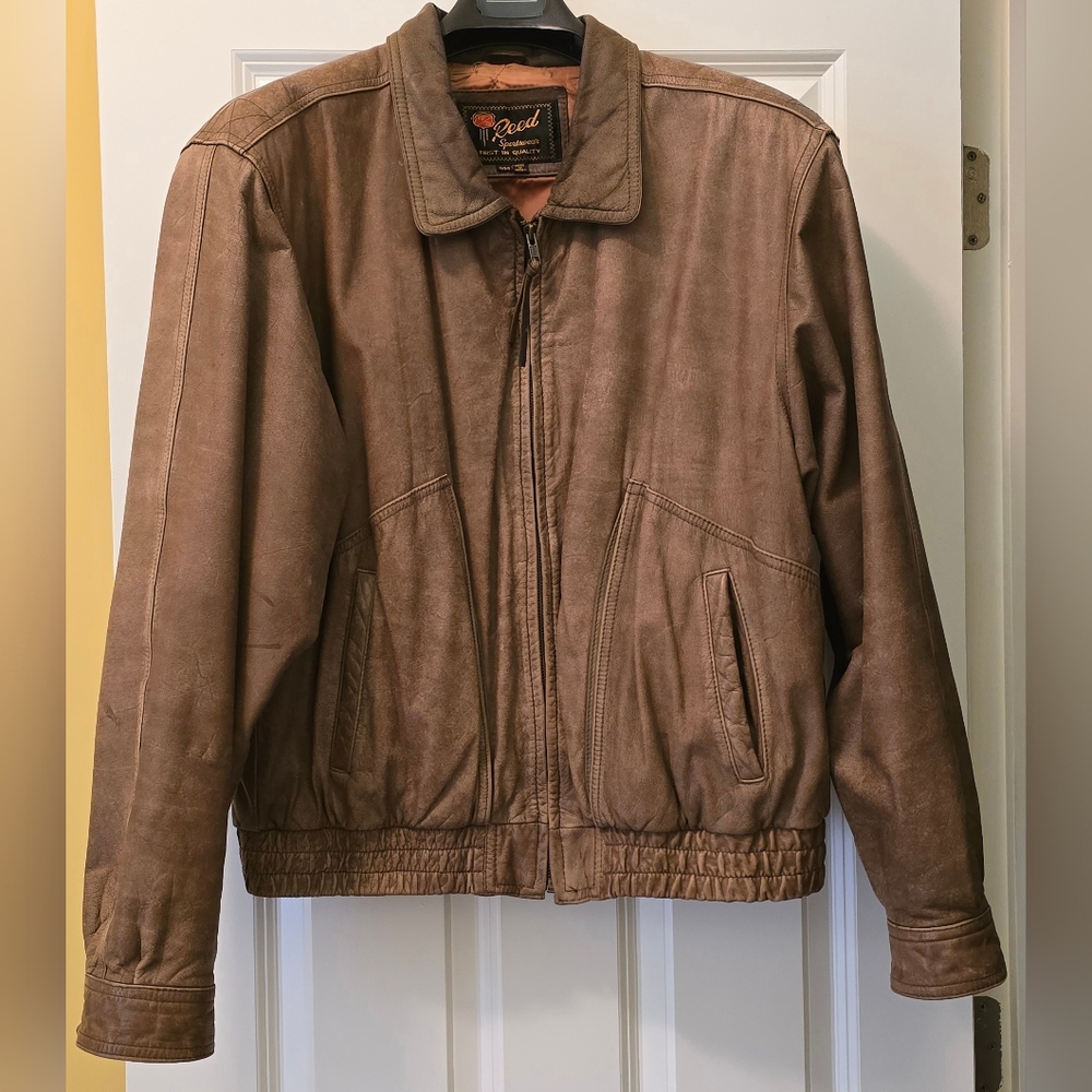 VINTAGE MEN'S 44R REED BROWN LEATHER BOMBER JACKET-EXCELLENT VINTAGE CONDITION